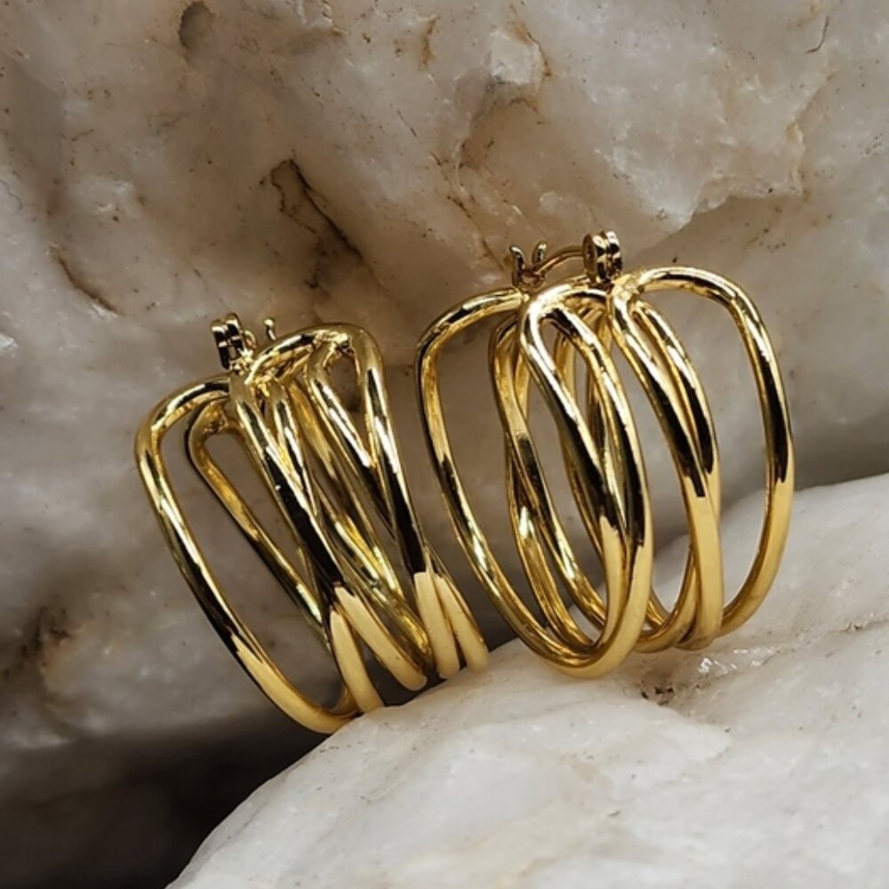 Rhodium/ 18 kt Gold Plated Hoops Earrings/Studs Contemporary Design